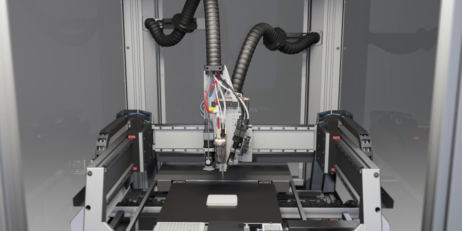 iZERO - detailed view inside to show the high-precision axes system and the nanoliter dispenser